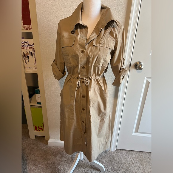 Banana Republic Womens A Line Trench Button Midi Dress Khaki - Picture 4 of 13